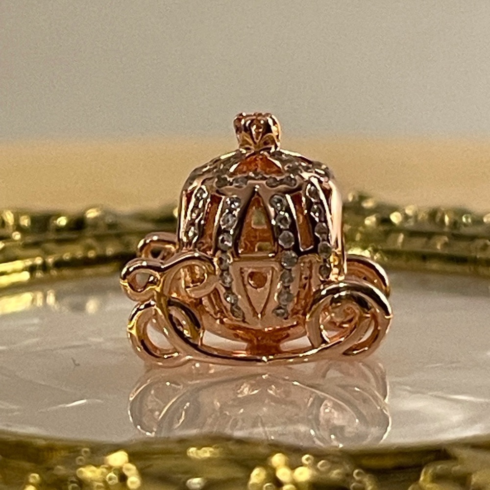 Bracelet Charm Fairytale Carriage with Rhinestones Rose Gold Color